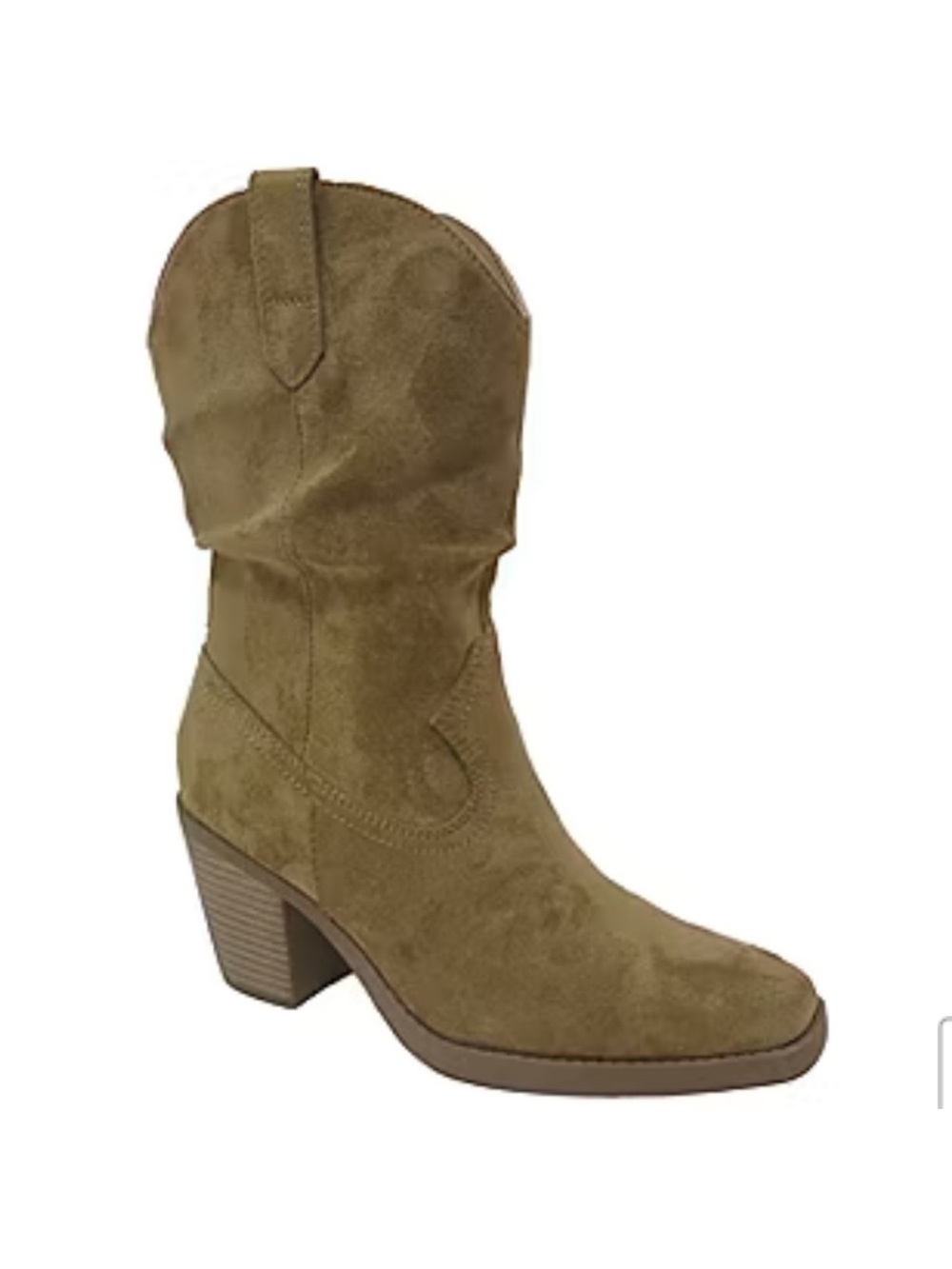 Framework tan suede ankle boots with a block heel and a square toe